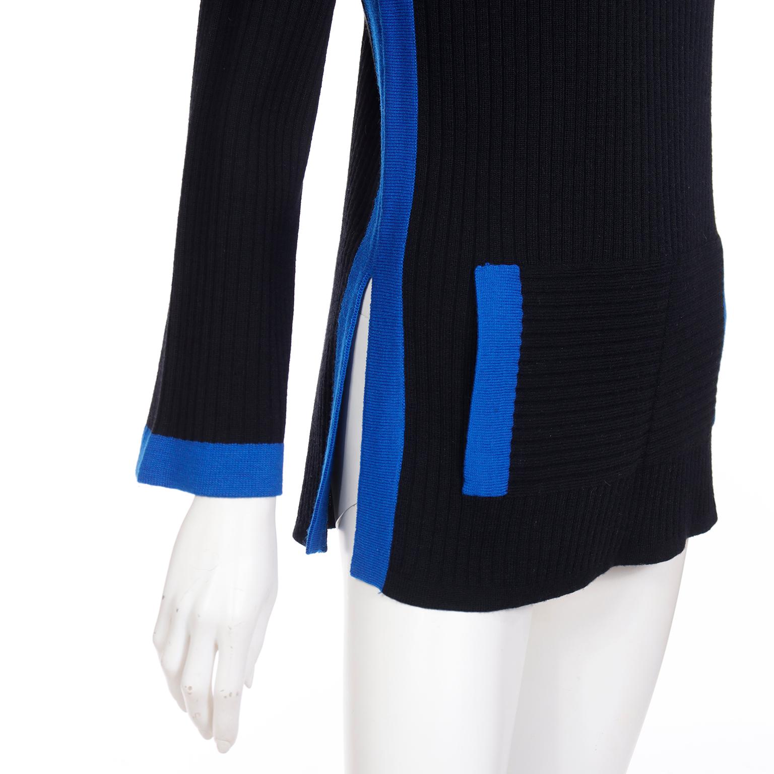 Women's Yves Saint Laurent Vintage Black and Blue Knit Pullover Sweater For Sale