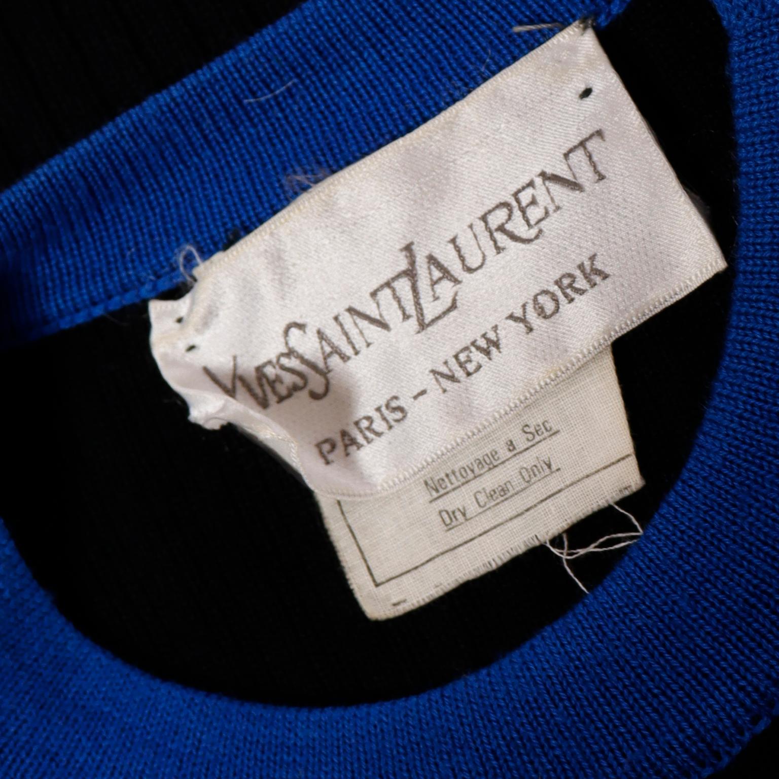 Yves Saint Laurent Vintage Black and Blue Knit Pullover Sweater For Sale 2