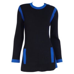 Pull en maille noire et bleue vintage Yves Saint Laurent