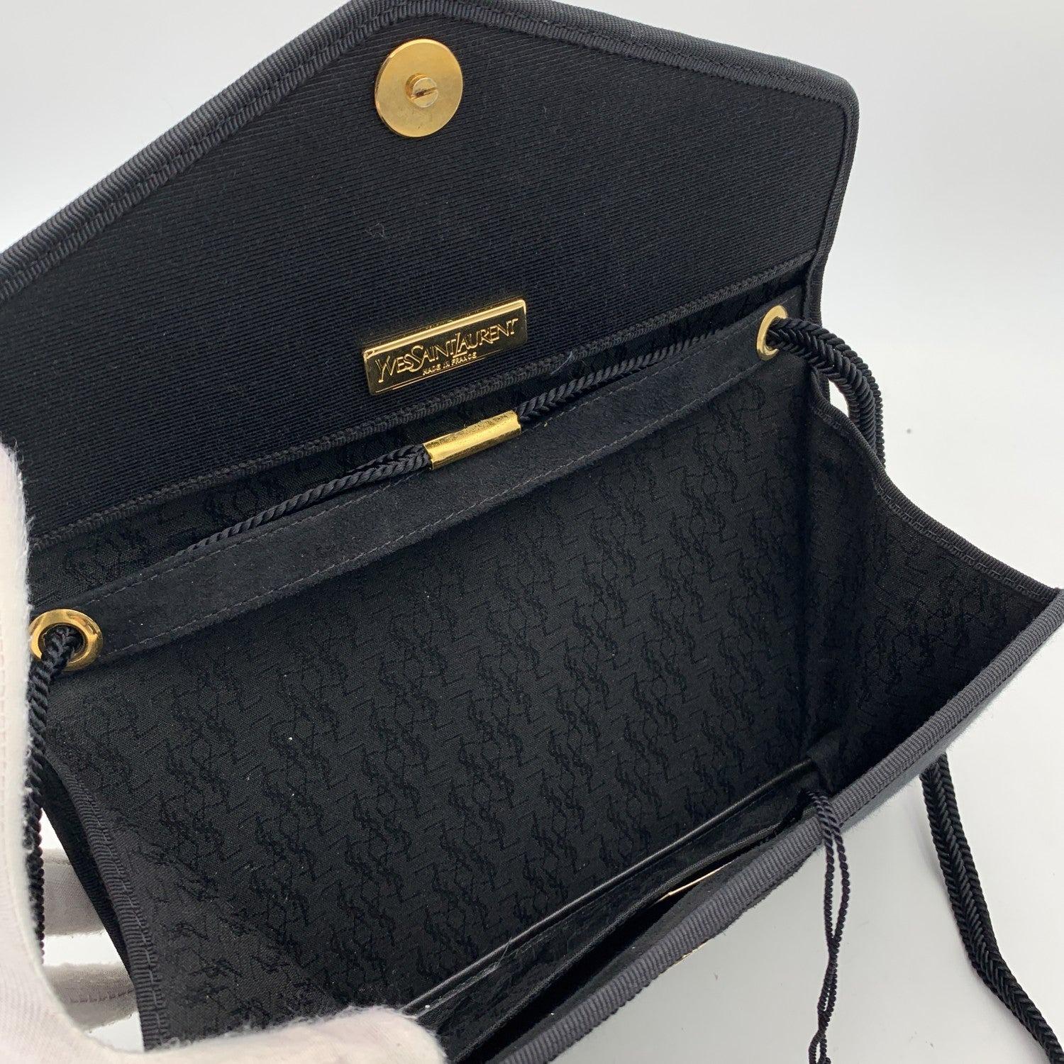 Women's Yves Saint Laurent Vintage Black Canvas Y Evening Shoulder Bag For Sale