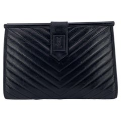 Yves Saint Laurent Vintage Black Chevron Leather Clutch Bag Handbag