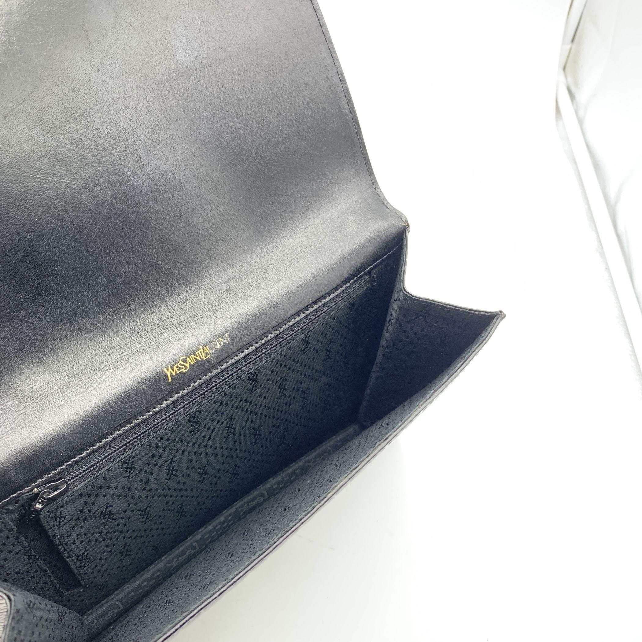 Yves Saint Laurent Vintage Black Embossed Asymmetric Clutch Bag 1