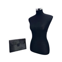 Yves Saint Laurent Vintage Black Embossed Patent Leather Clutch Bag