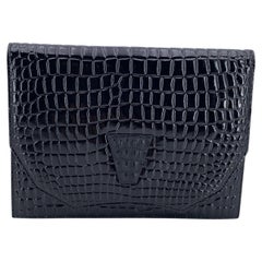 Yves Saint Laurent Vintage Schwarz Geprägtes Lackleder Clutch Tasche