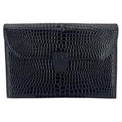 Yves Saint Laurent Vintage Black Embossed Patent Leather Clutch Bag