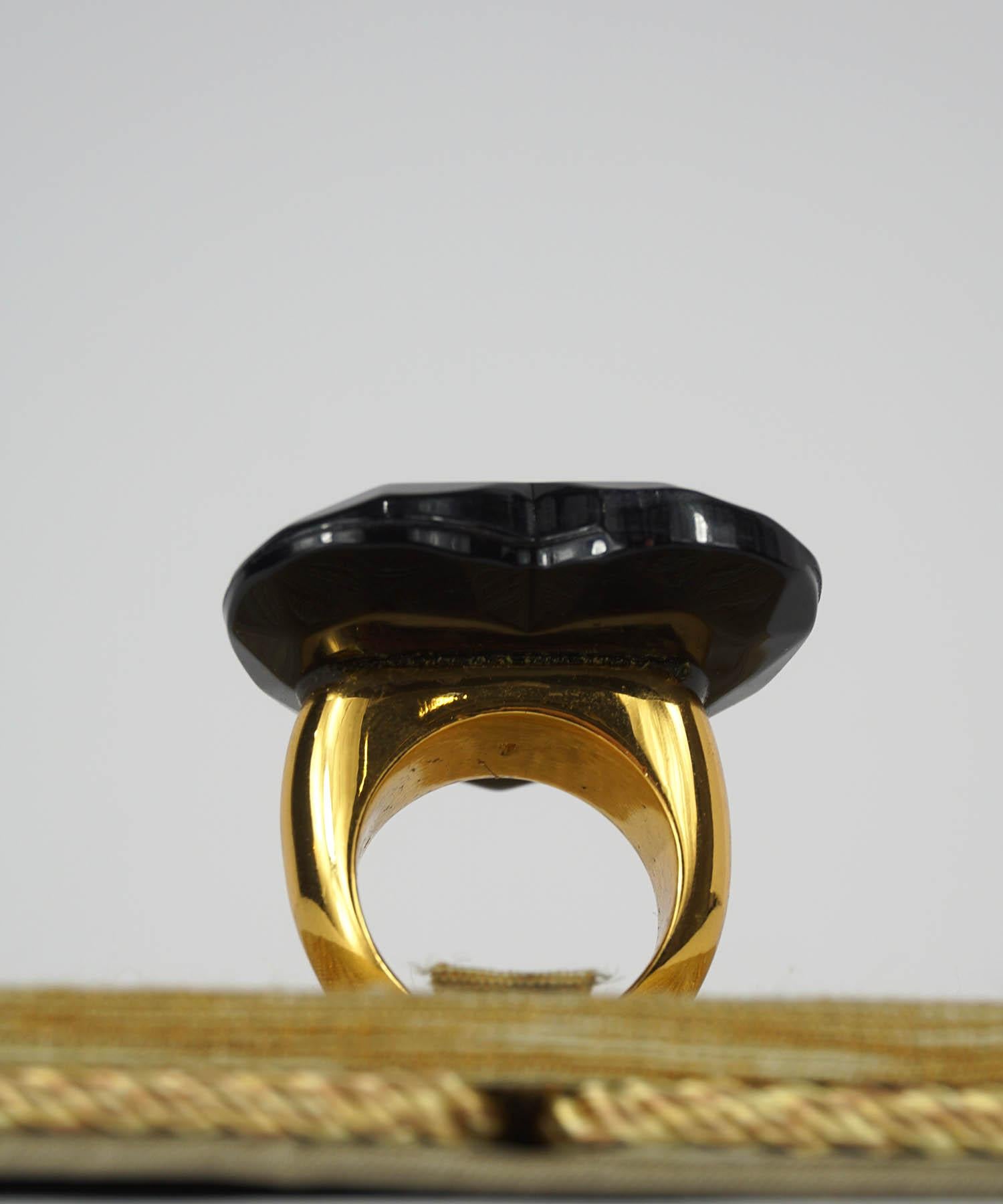 Women's Yves Saint Laurent Vintage Black Faceted Heart Statement Ring 1980's For Sale