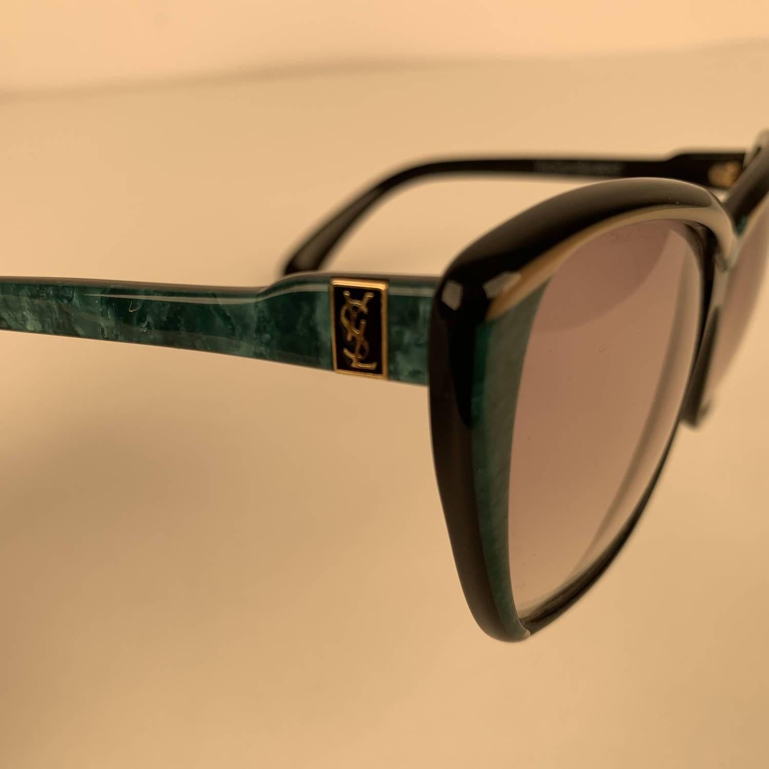 Women's Yves Saint Laurent Vintage Black Green Sunglasses 8706 PO 73