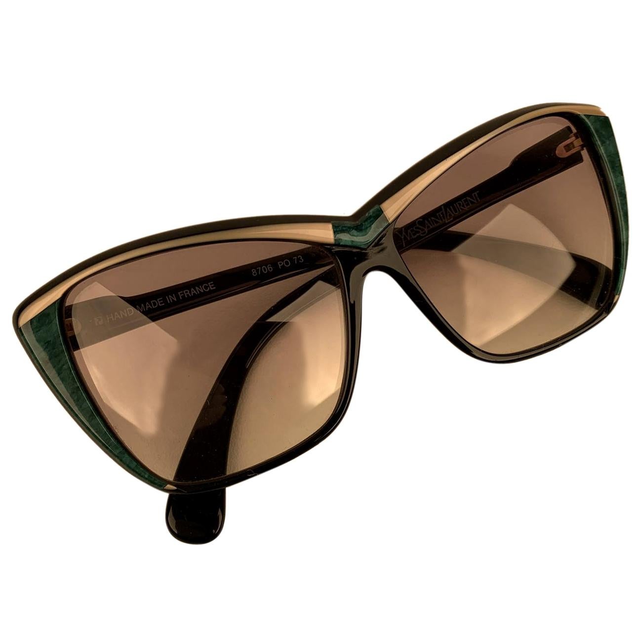 Yves Saint Laurent Vintage Black Green Sunglasses 8706 PO 73