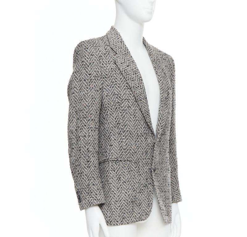 Noir Yves Saint Laurent Veste blazer vintage en tweed noir et gris à chevrons colorés