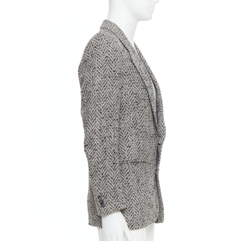 Yves Saint Laurent Veste blazer vintage en tweed noir et gris à chevrons colorés Excellent état à Hong Kong, NT