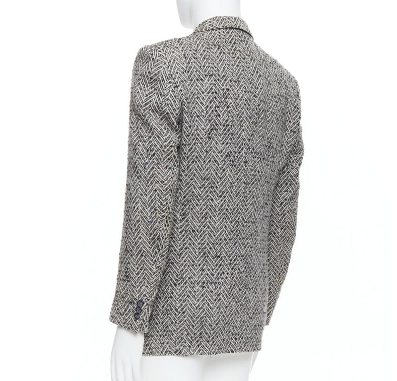 Yves Saint Laurent Veste blazer vintage en tweed noir et gris à chevrons colorés 1