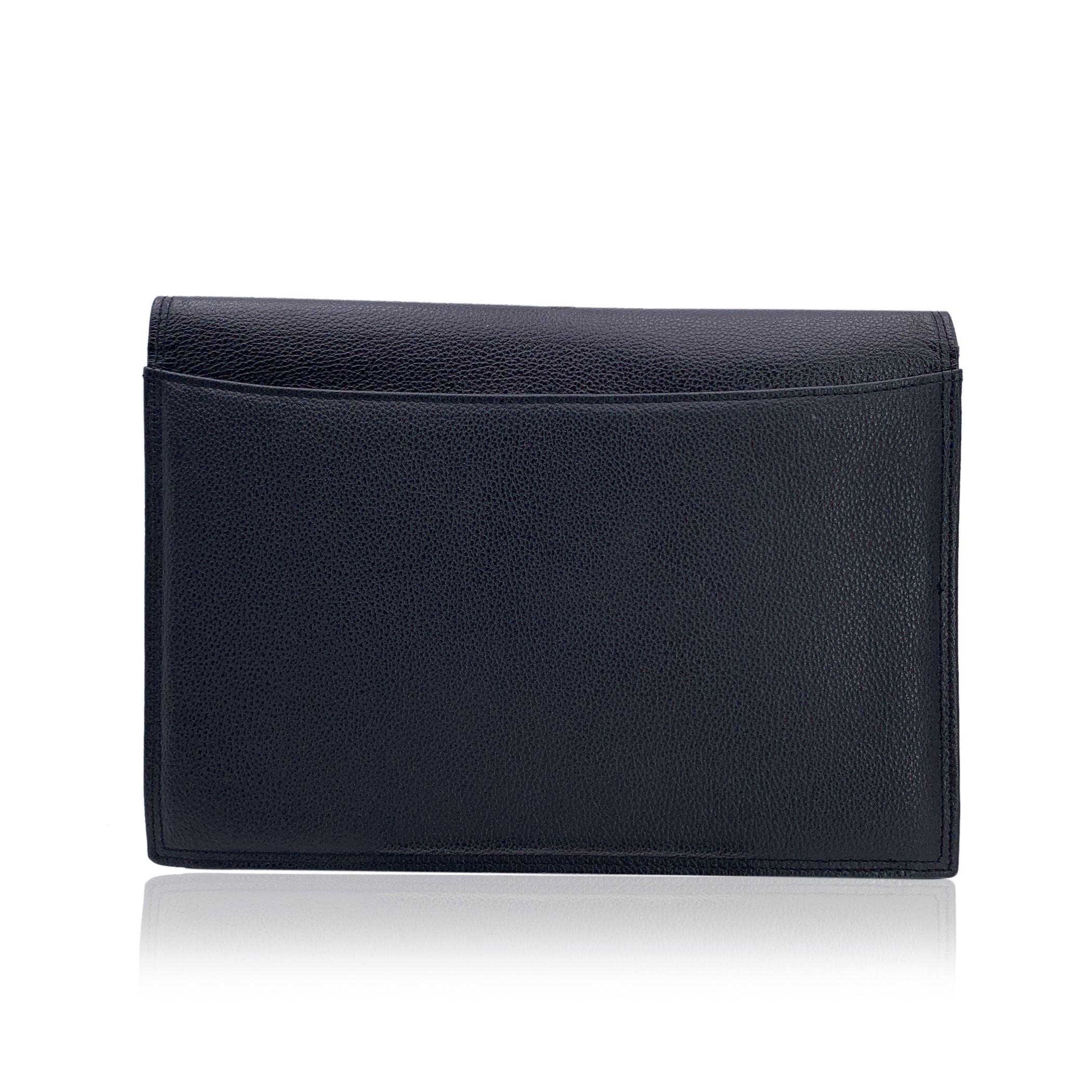 Yves Saint Laurent Vintage Black Leather Flap Clutch Bag Handbag In Excellent Condition In Rome, Rome