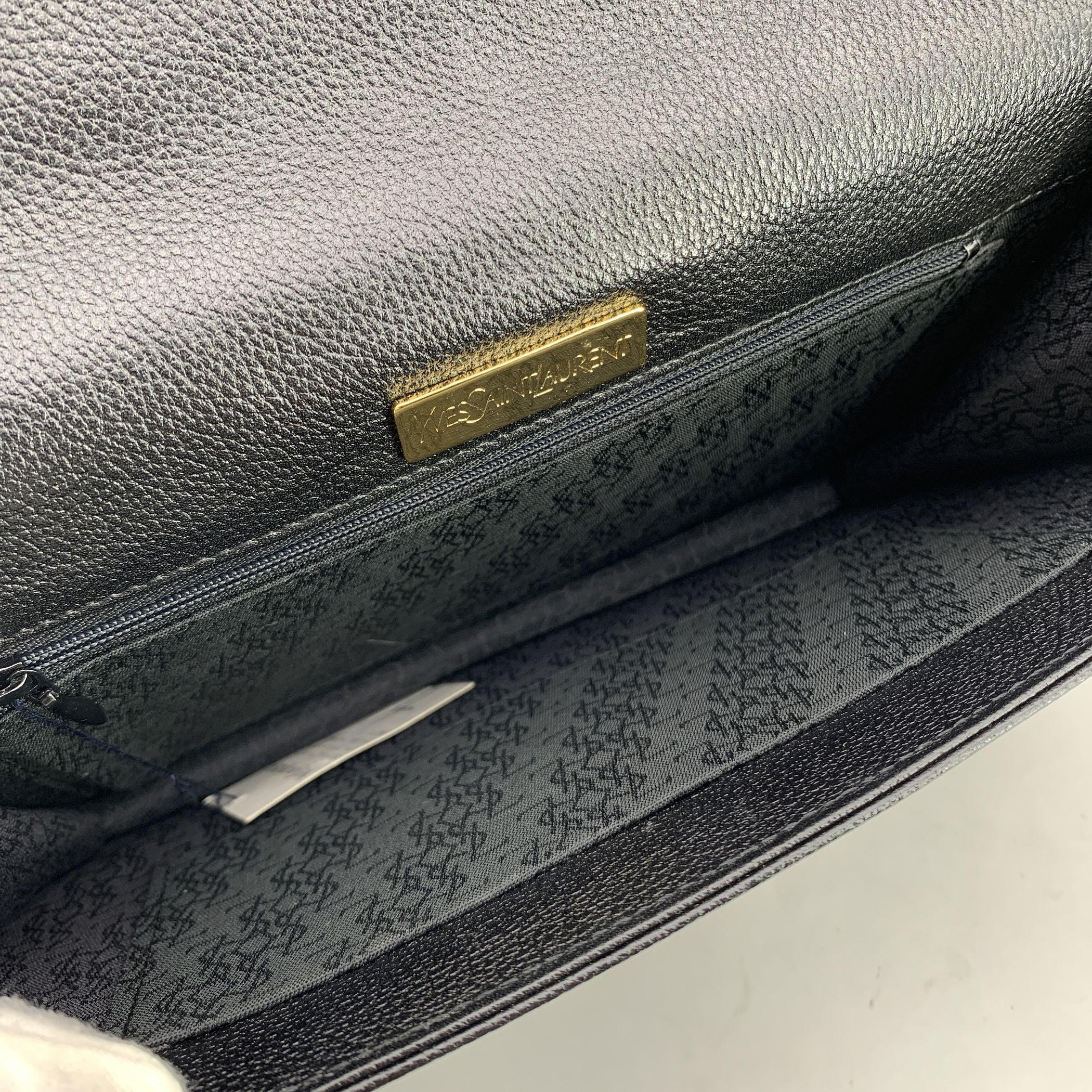 Yves Saint Laurent Vintage Black Leather Flap Clutch Bag Handbag 1