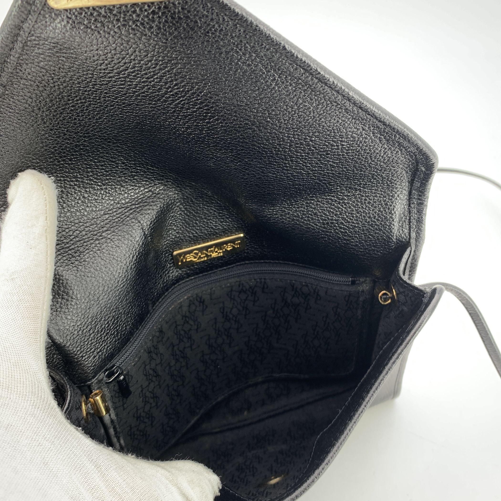 Yves Saint Laurent Vintage Black Leather Flap Crossbody Bag For Sale 1