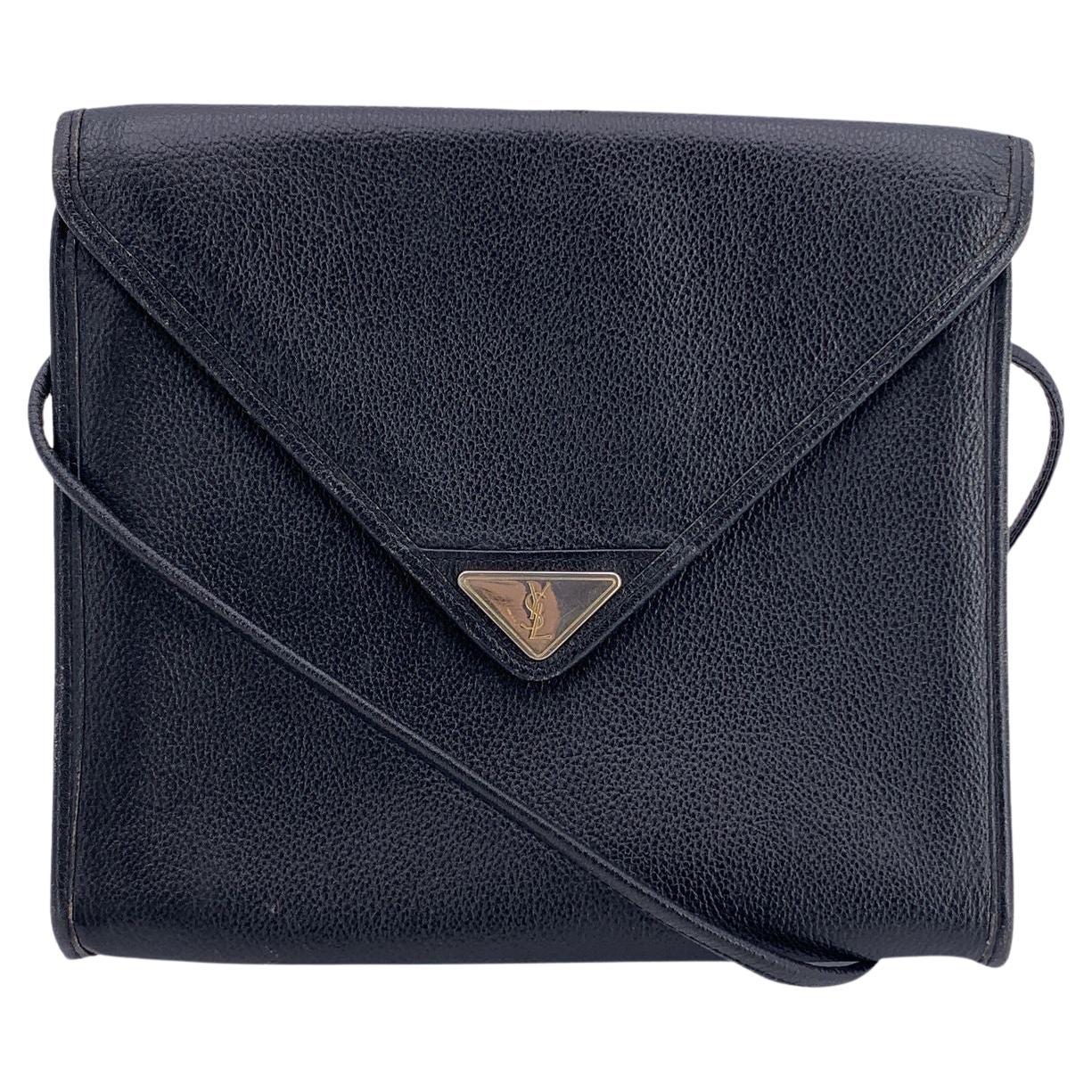Yves Saint Laurent Vintage Black Leather Flap Crossbody Bag For Sale