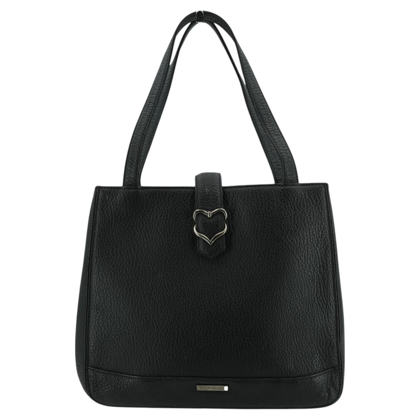 Yves Saint Laurent Vintage Black Leather Heart Tote Shoulder Bag For Sale