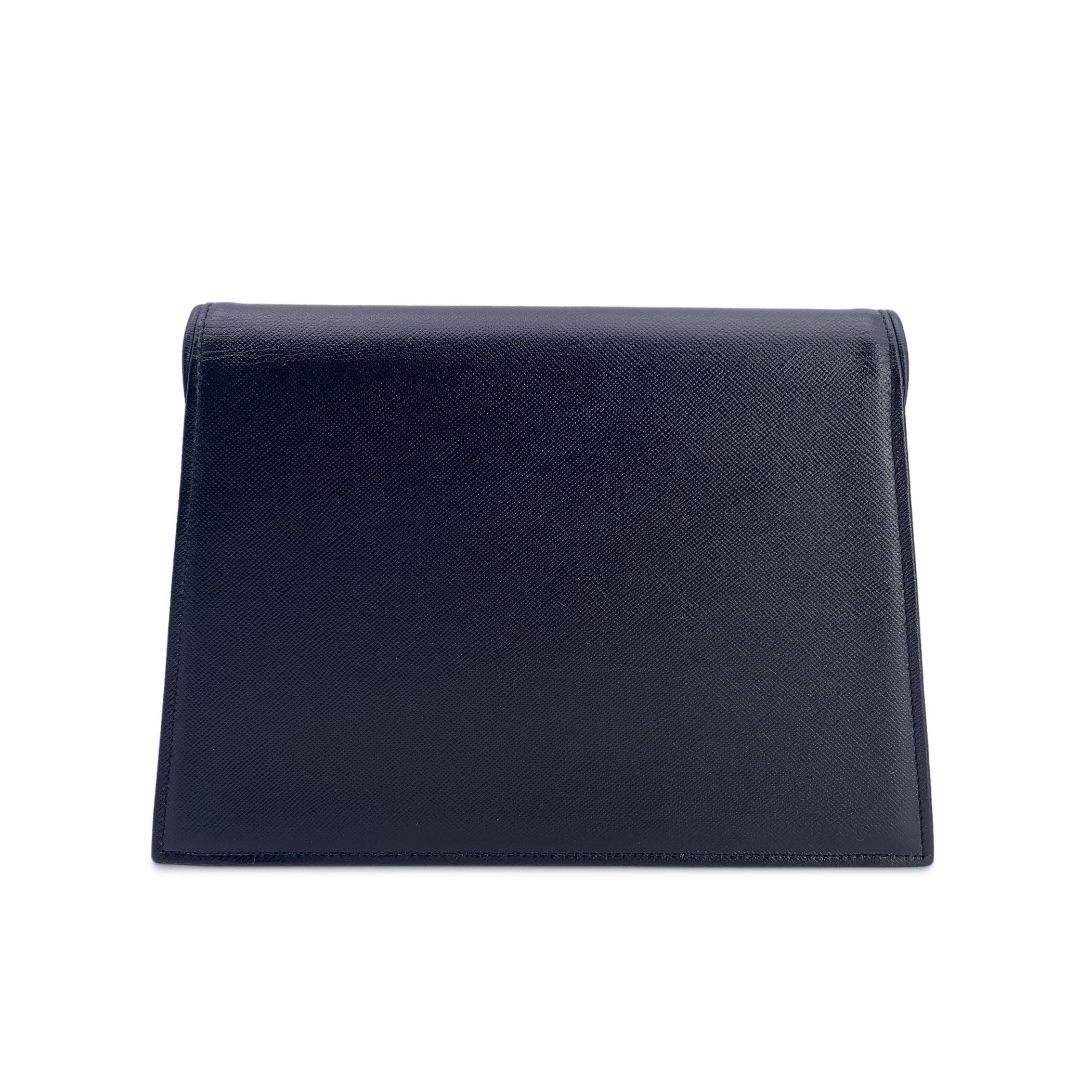 Women's Yves Saint Laurent Vintage Black Leather Trapeze Clutch Bag Purse For Sale