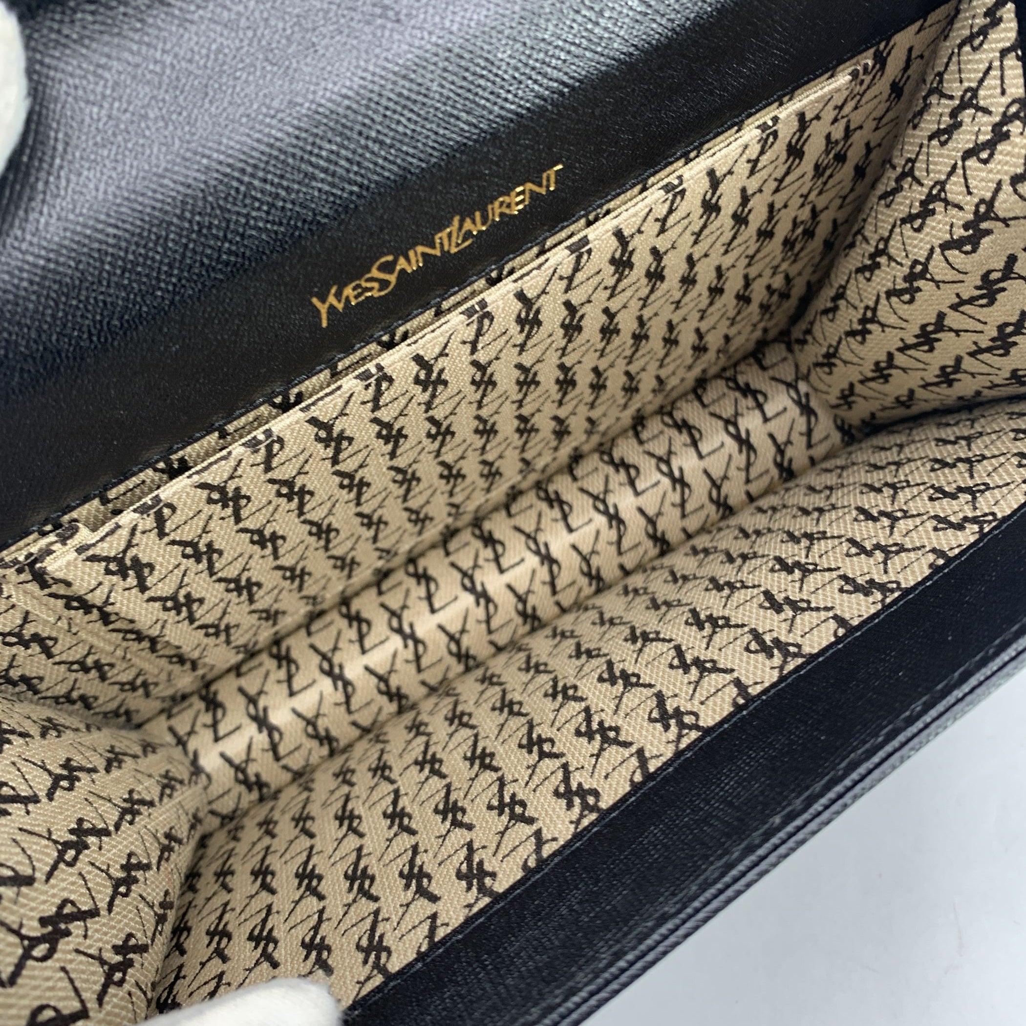 Yves Saint Laurent Vintage Black Leather Trapeze Clutch Bag Purse For Sale 2