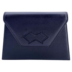 Yves Saint Laurent Vintage Black Leather Trapeze Clutch Bag Purse