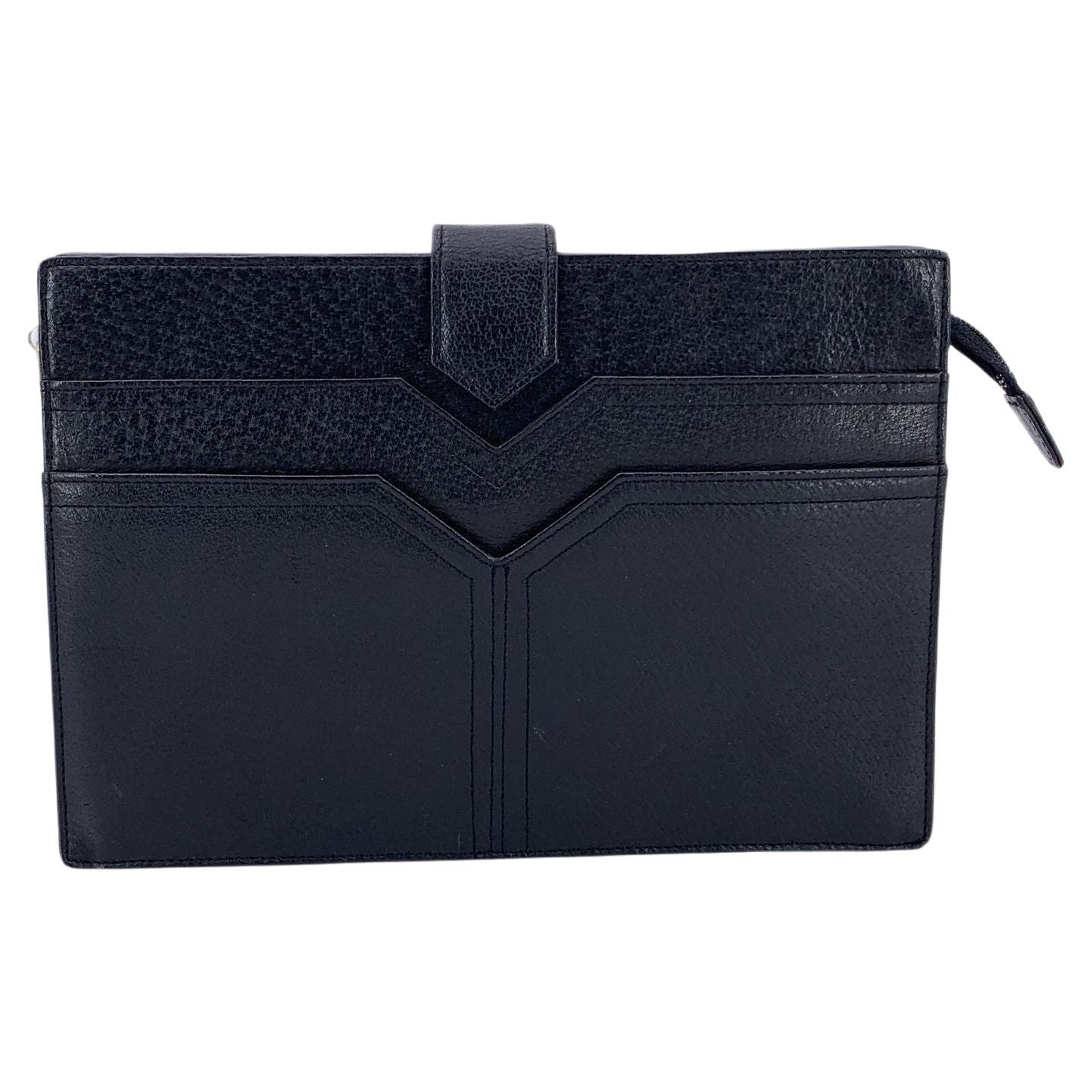 Yves Saint Laurent Vintage Black Leather Y Clutch Bag Handbag en vente