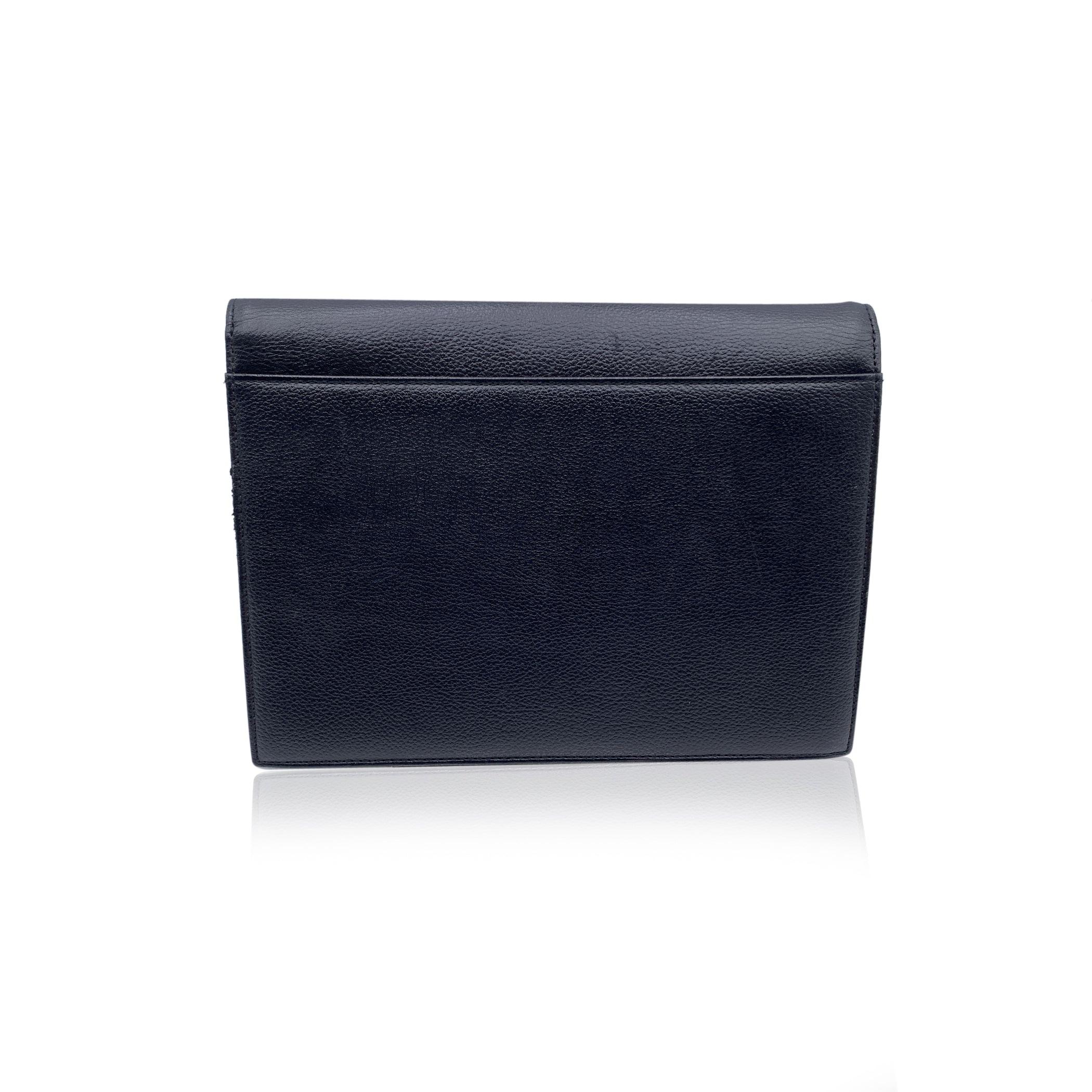 Yves Saint Laurent Vintage Black Leather YSL Flap Clutch Bag Handbag In Good Condition For Sale In Rome, Rome