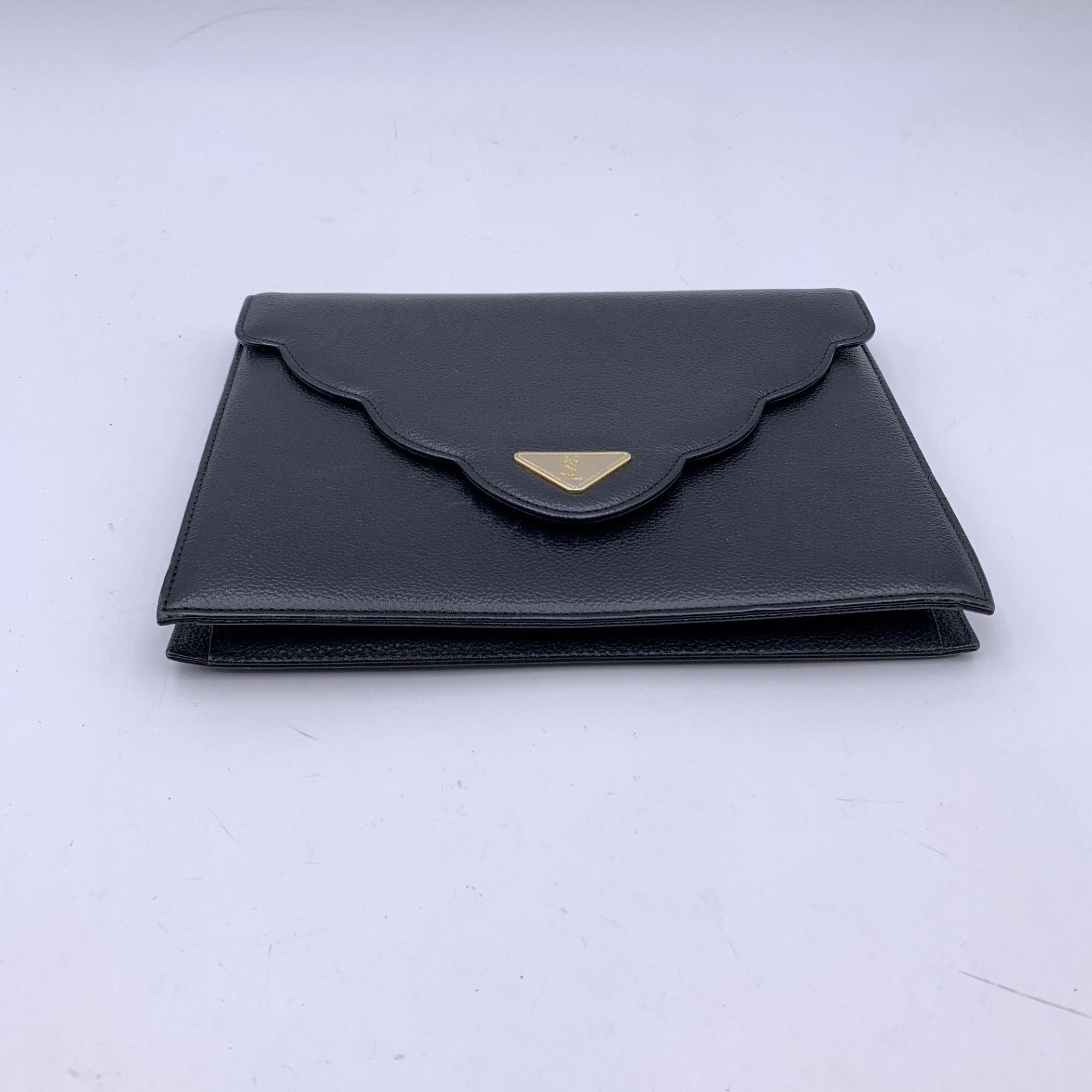 Women's Yves Saint Laurent Vintage Black Leather YSL Flap Clutch Bag Handbag For Sale