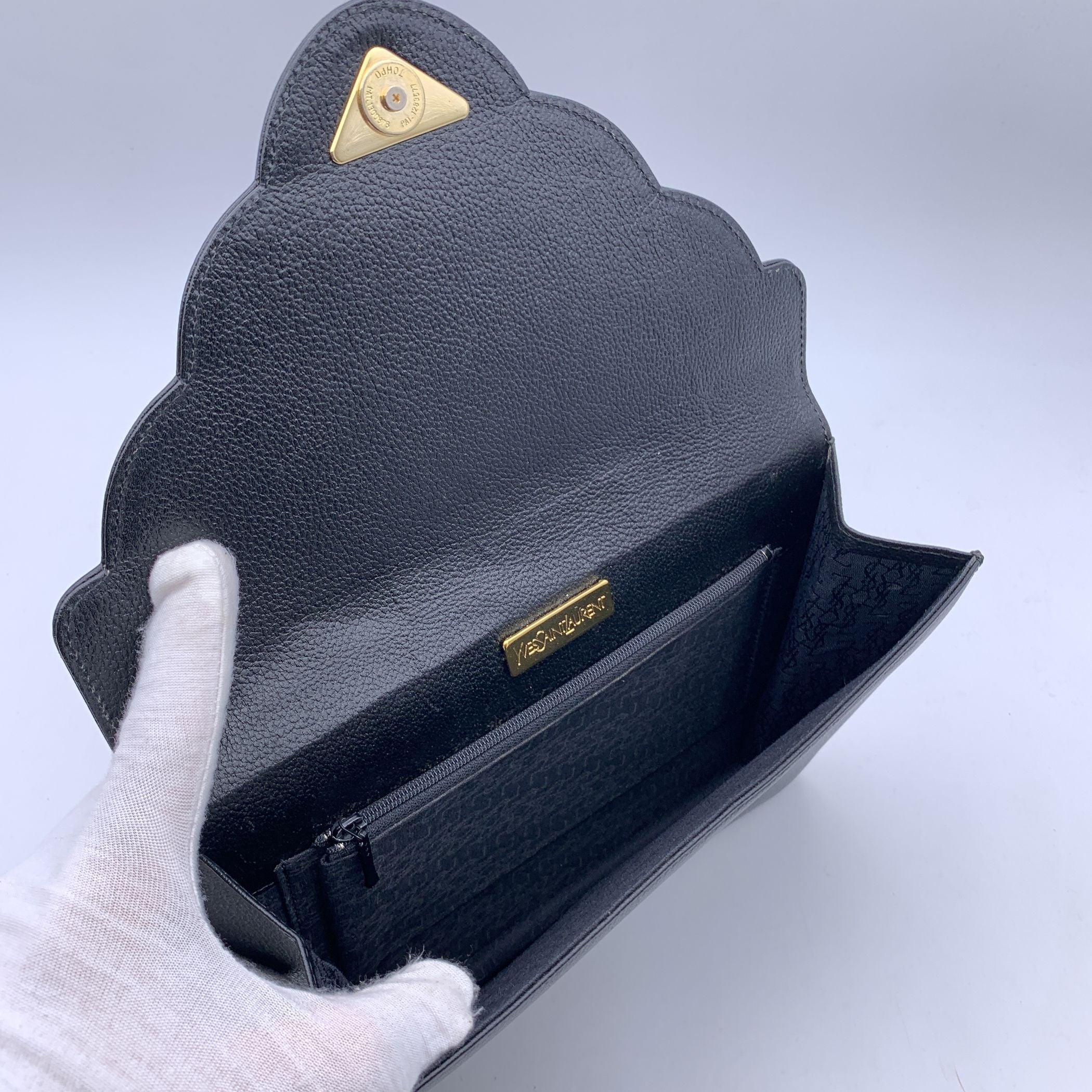 Yves Saint Laurent Vintage Black Leather YSL Flap Clutch Bag Handbag For Sale 1