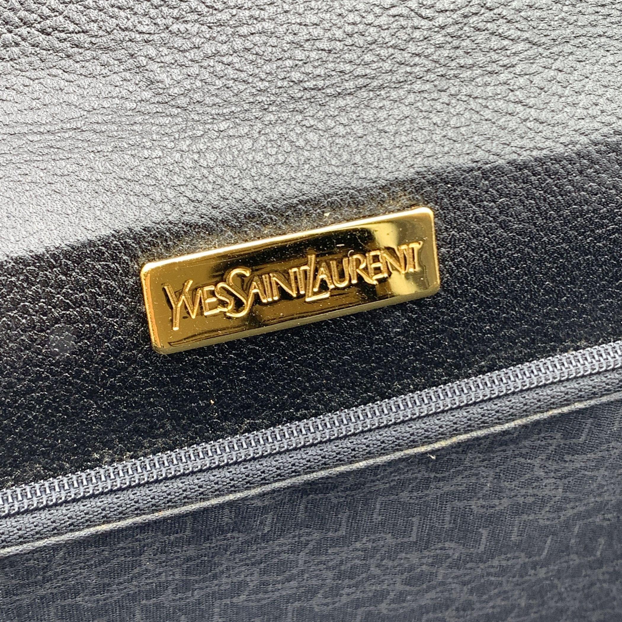 Yves Saint Laurent Vintage Black Leather YSL Flap Clutch Bag Handbag For Sale 2