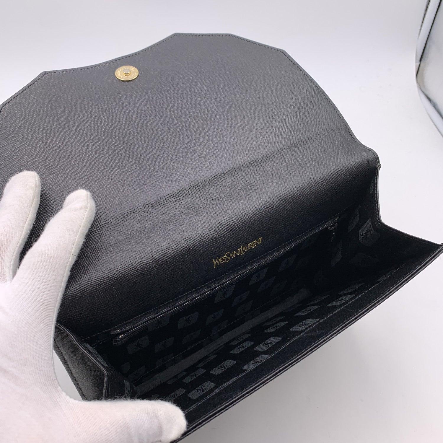 Yves Saint Laurent Vintage Black Leather YSL Logo Clutch Bag 1