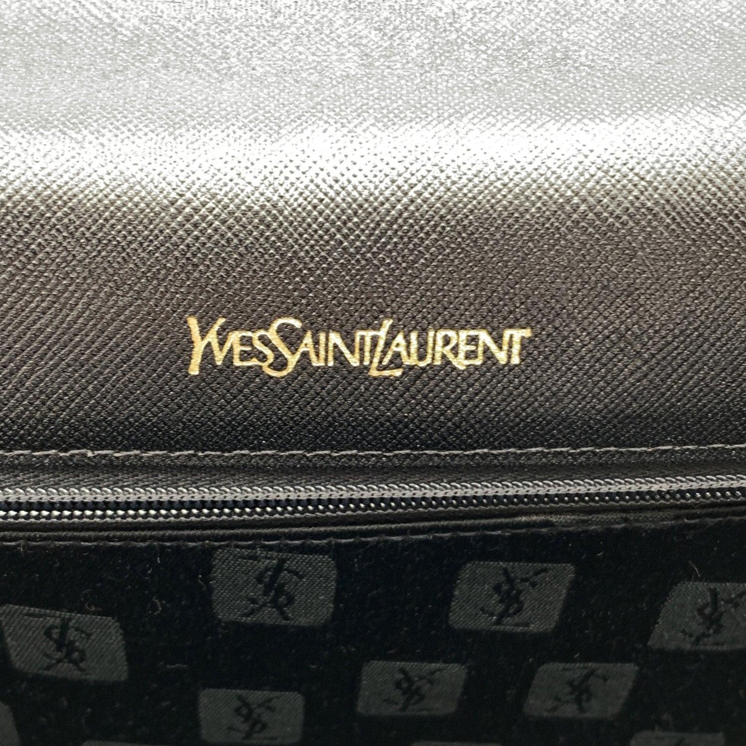 Yves Saint Laurent Vintage Black Leather YSL Logo Clutch Bag For Sale 2
