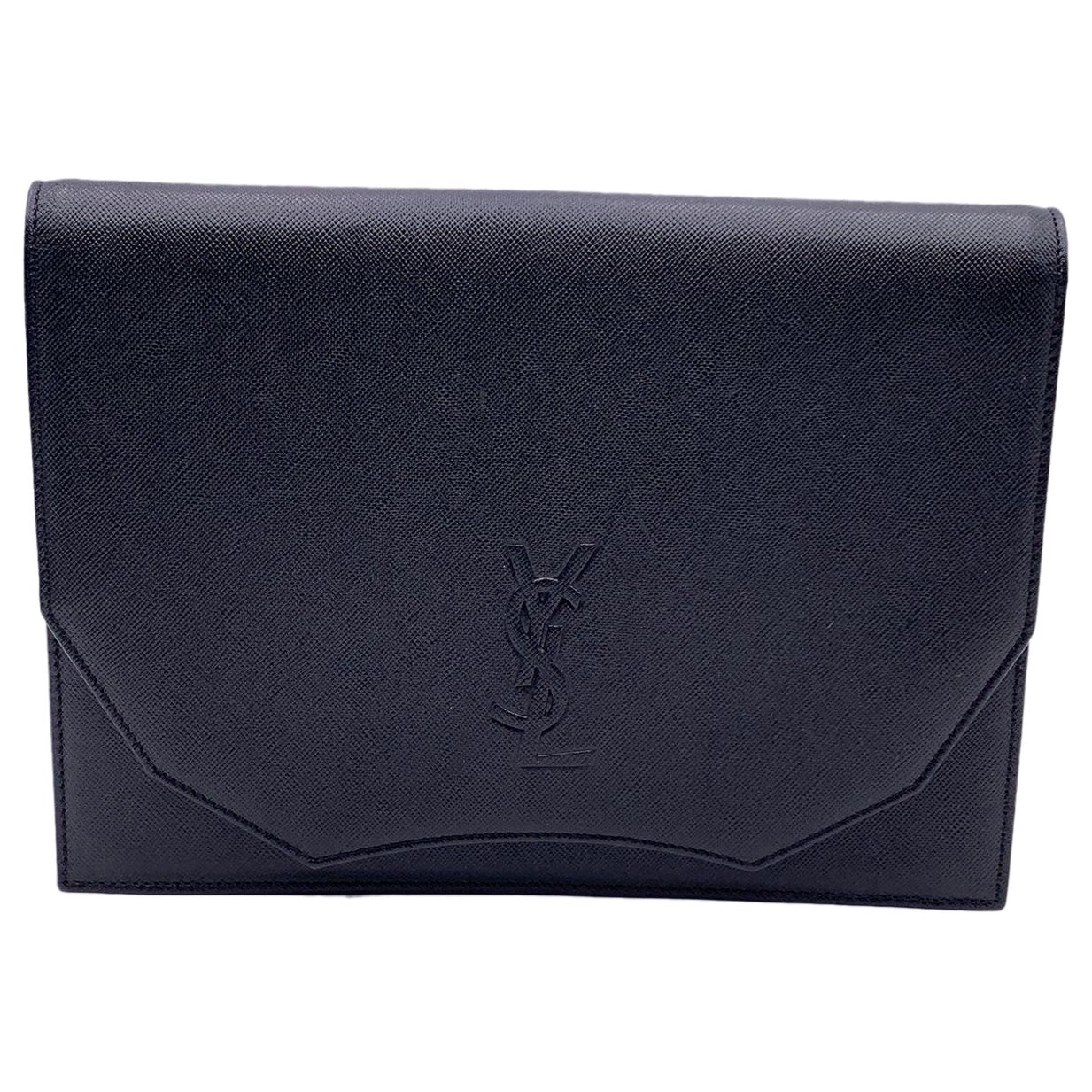 Yves Saint Laurent Vintage Clutch aus schwarzem Leder mit YSL-Logo
