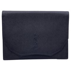 Yves Saint Laurent Used Black Leather YSL Logo Clutch Bag