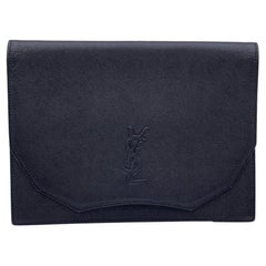 Yves Saint Laurent Retro Black Leather YSL Logo Clutch Bag