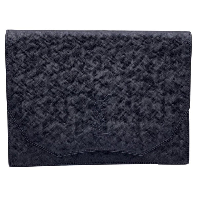 Saint Laurent Brand-plaque Chevron-quilted Leather Wallet in Black
