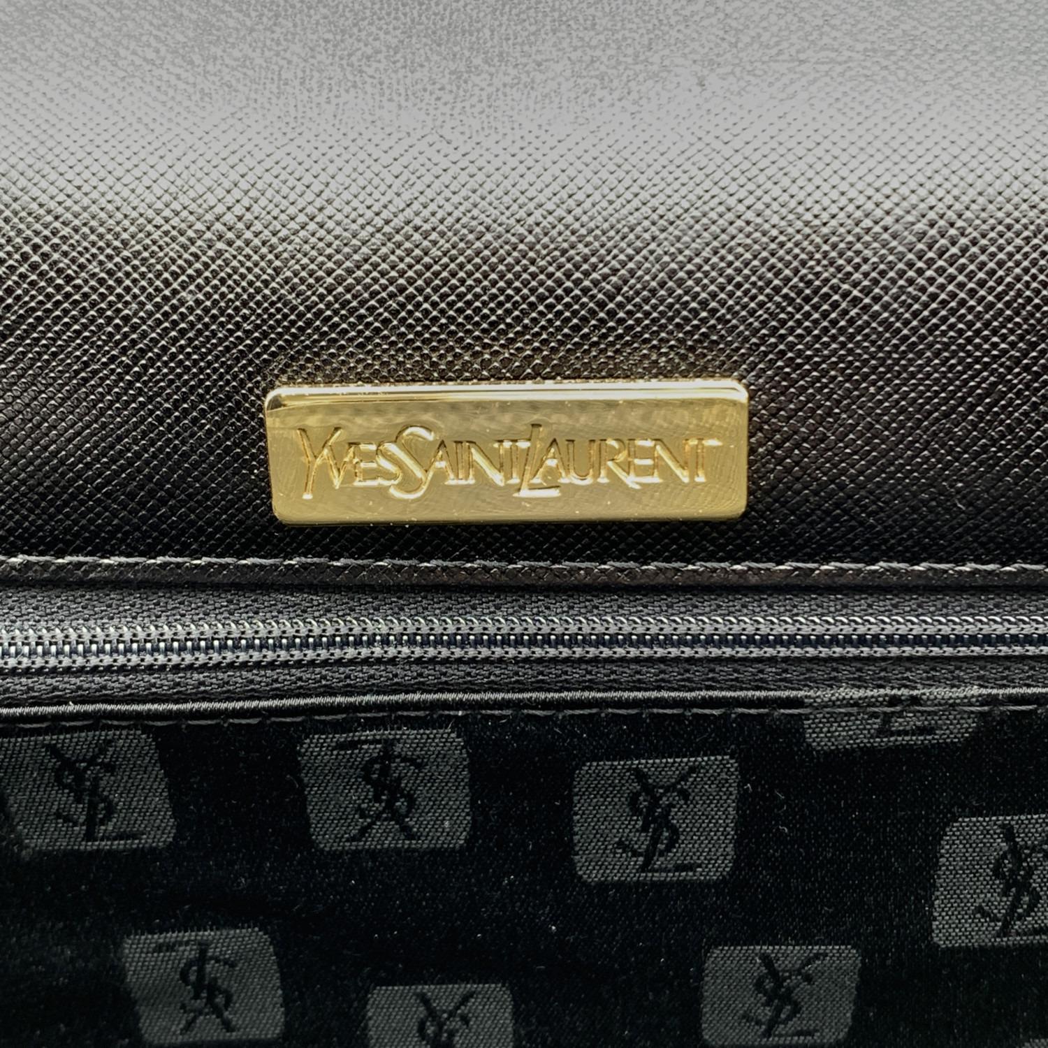 Yves Saint Laurent Vintage Black Leather YSL Logo Clutch Bag Handbag 1