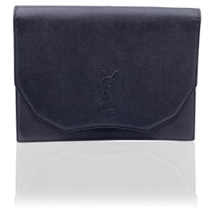 Yves Saint Laurent Vintage Black Leather YSL Logo Clutch Bag Handbag