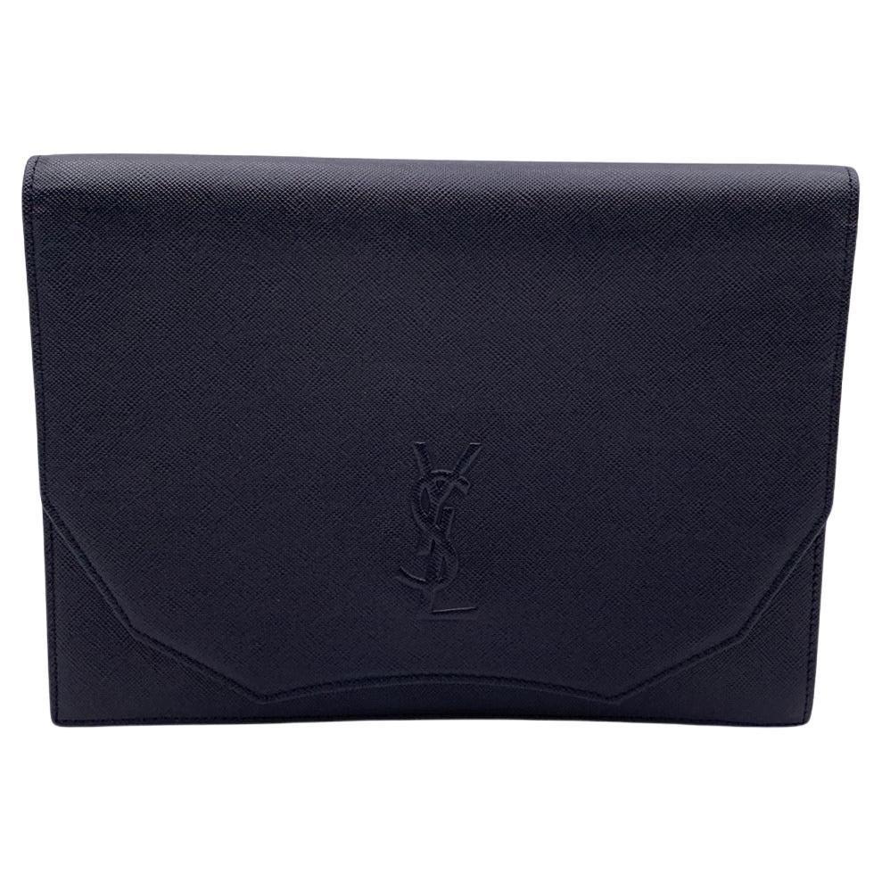 Yves Saint Laurent Vintage Black Leather YSL Logo Handbag Clutch