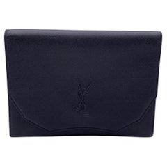 Yves Saint Laurent Retro Black Leather YSL Logo Handbag Clutch