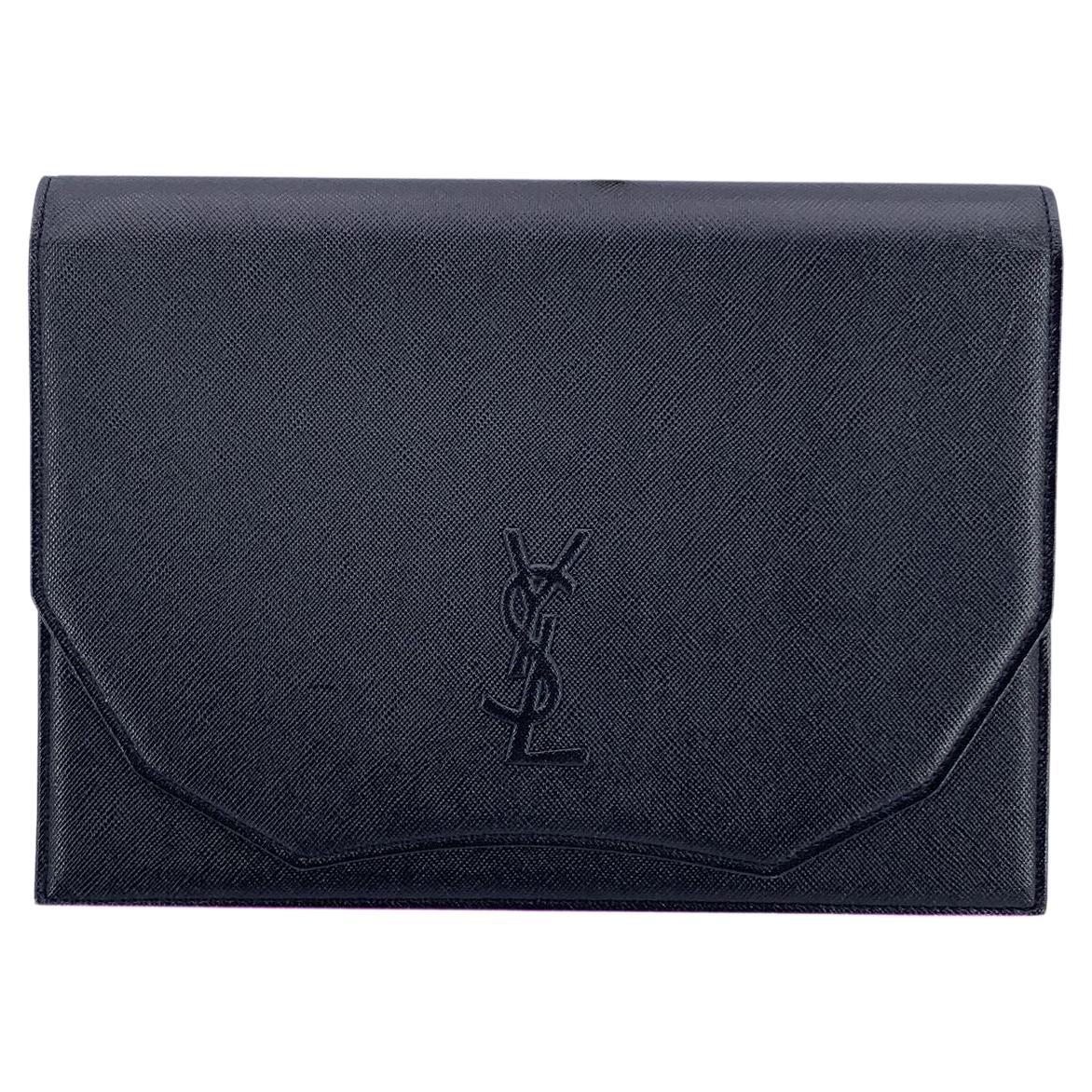 Yves Saint Laurent Vintage Black Leather YSL Logo Purse Clutch Bag
