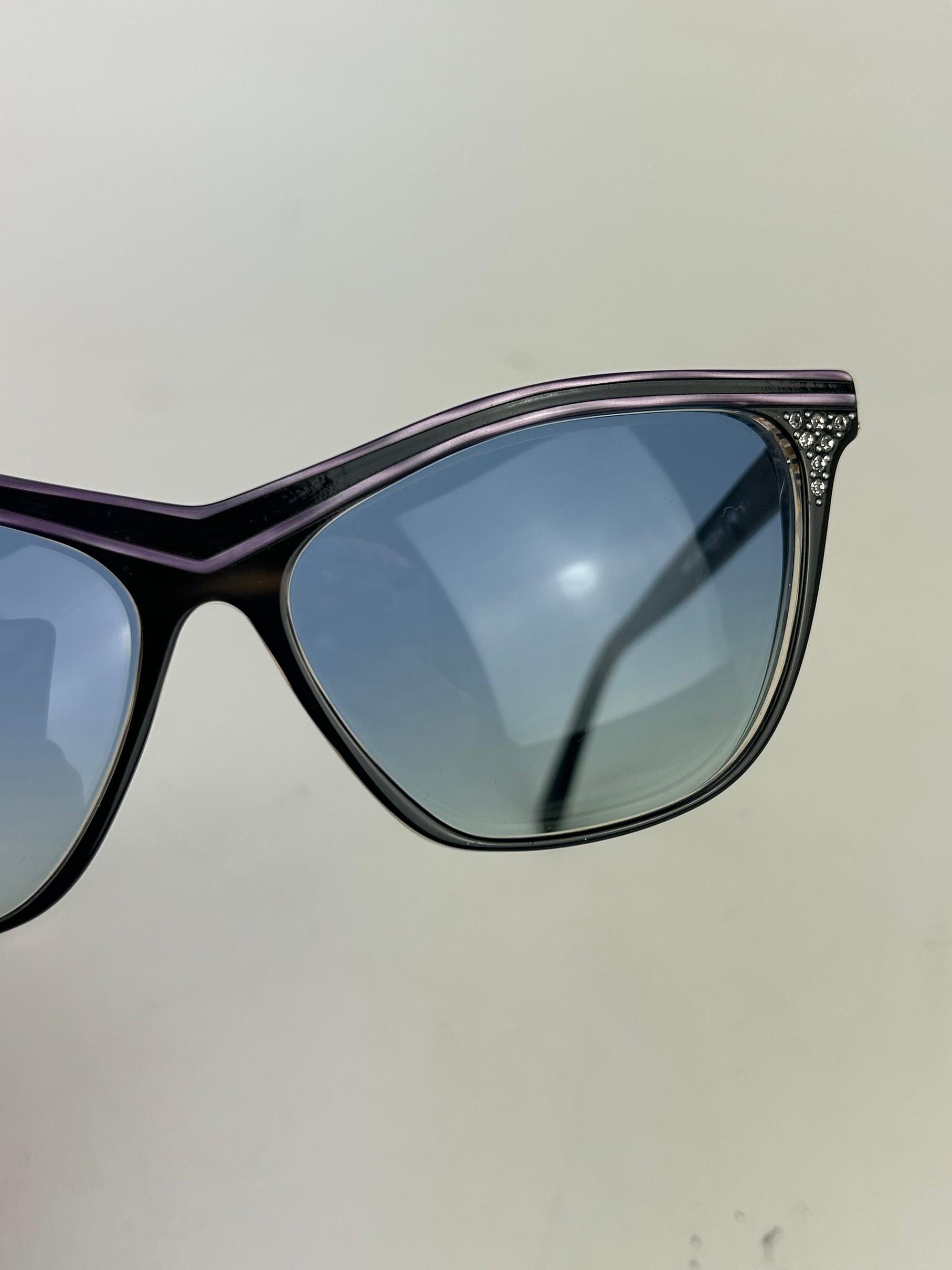 Yves Saint Laurent Vintage Schwarze Vintage-Sonnenbrille mit Strass und Katzenaugen c1980er im Angebot 8