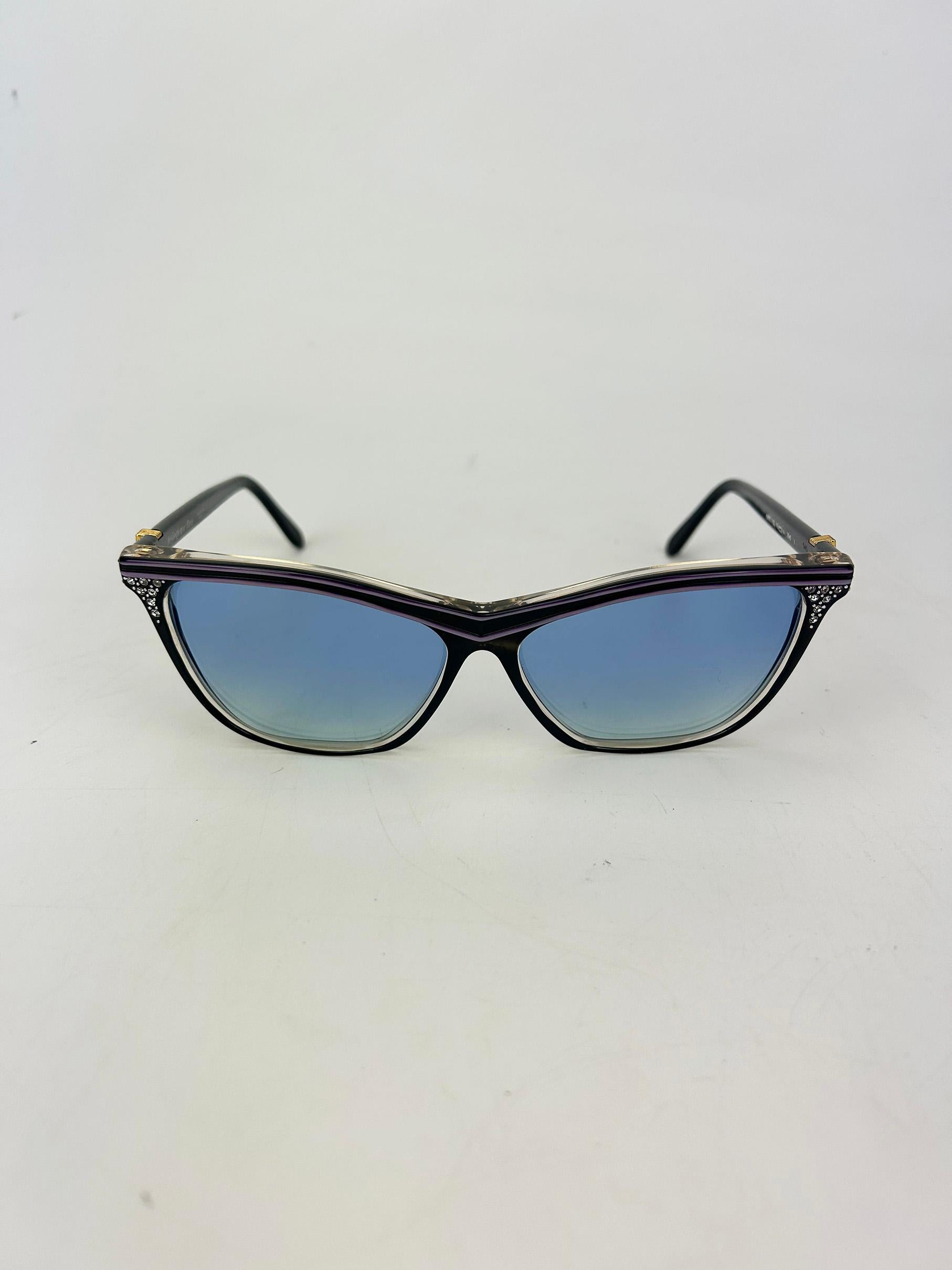 Yves Saint Laurent Vintage Schwarze Vintage-Sonnenbrille mit Strass und Katzenaugen c1980er im Angebot 1