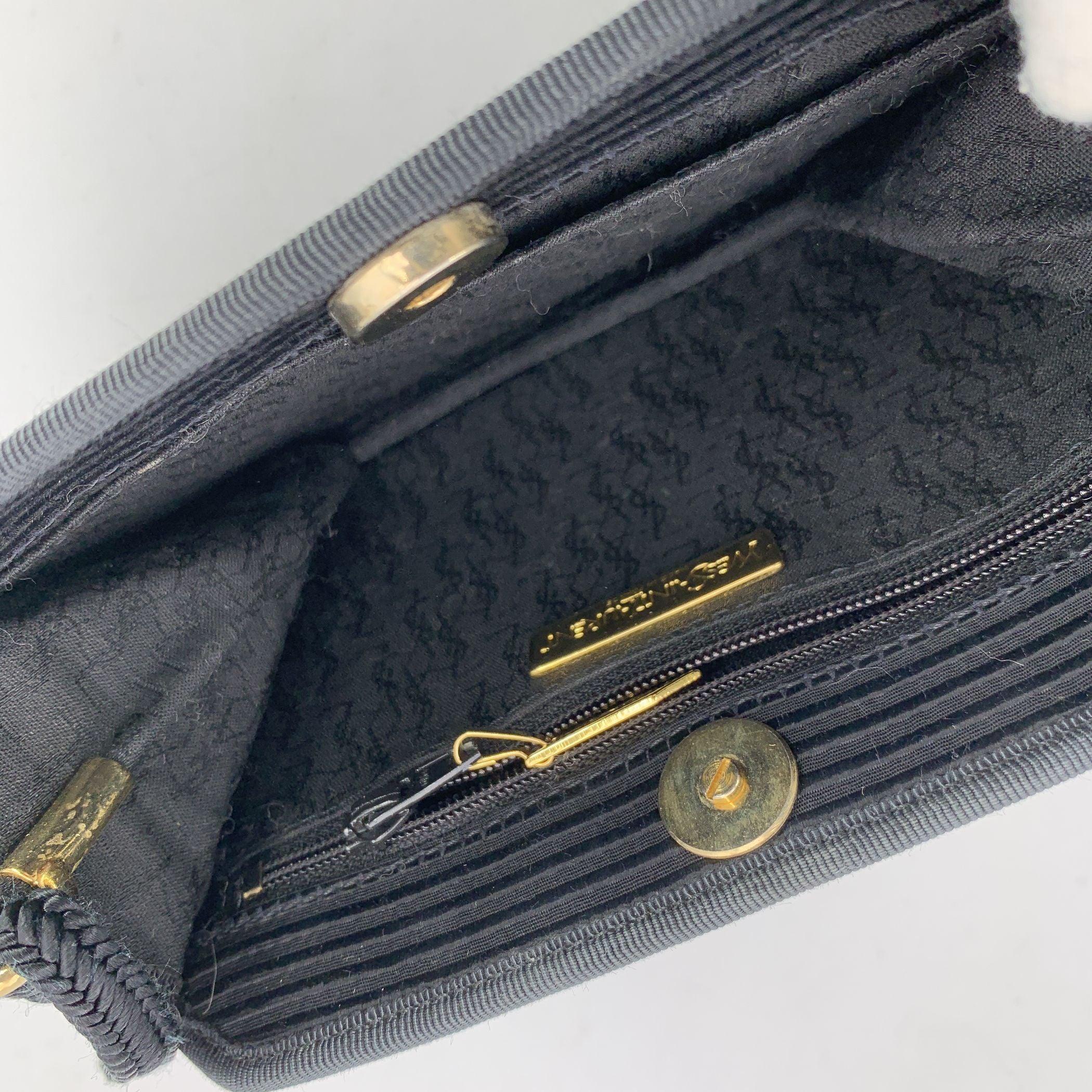 Women's Yves Saint Laurent Vintage Black Ribbed Fabric Shoulder Bag For Sale