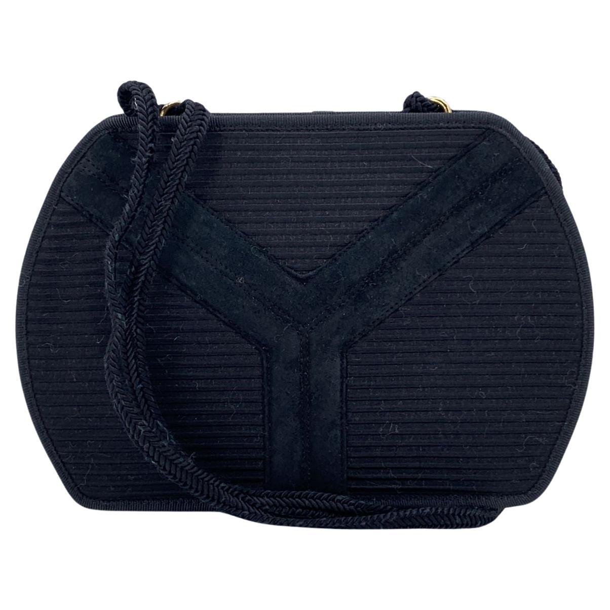 Yves Saint Laurent Vintage Black Ribbed Fabric Shoulder Bag For Sale
