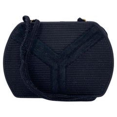 Yves Saint Laurent Vintage Black Ribbed Fabric Shoulder Bag