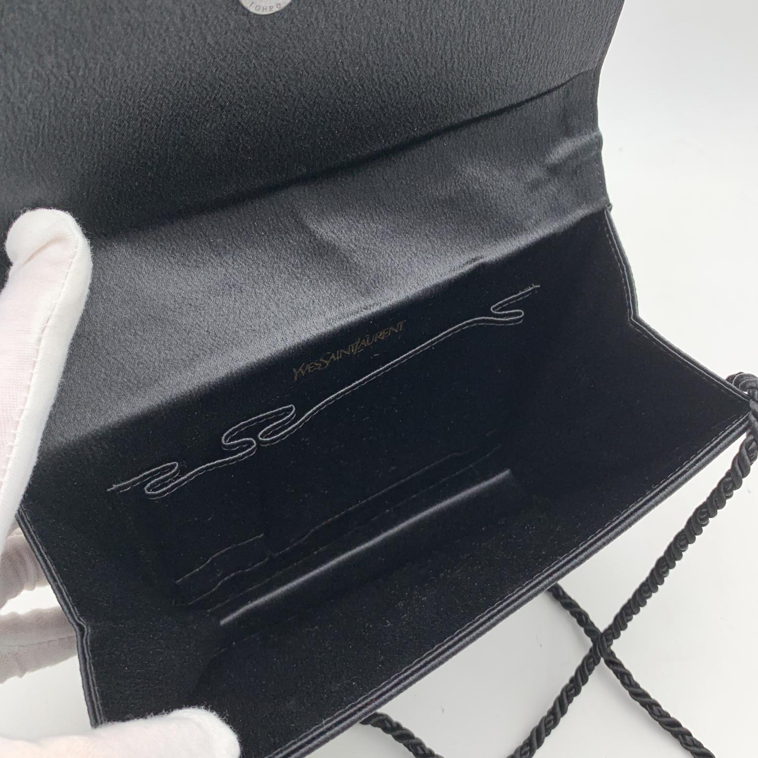 Women's Yves Saint Laurent Vintage Black Satin Clutch Bag Embellished Bow