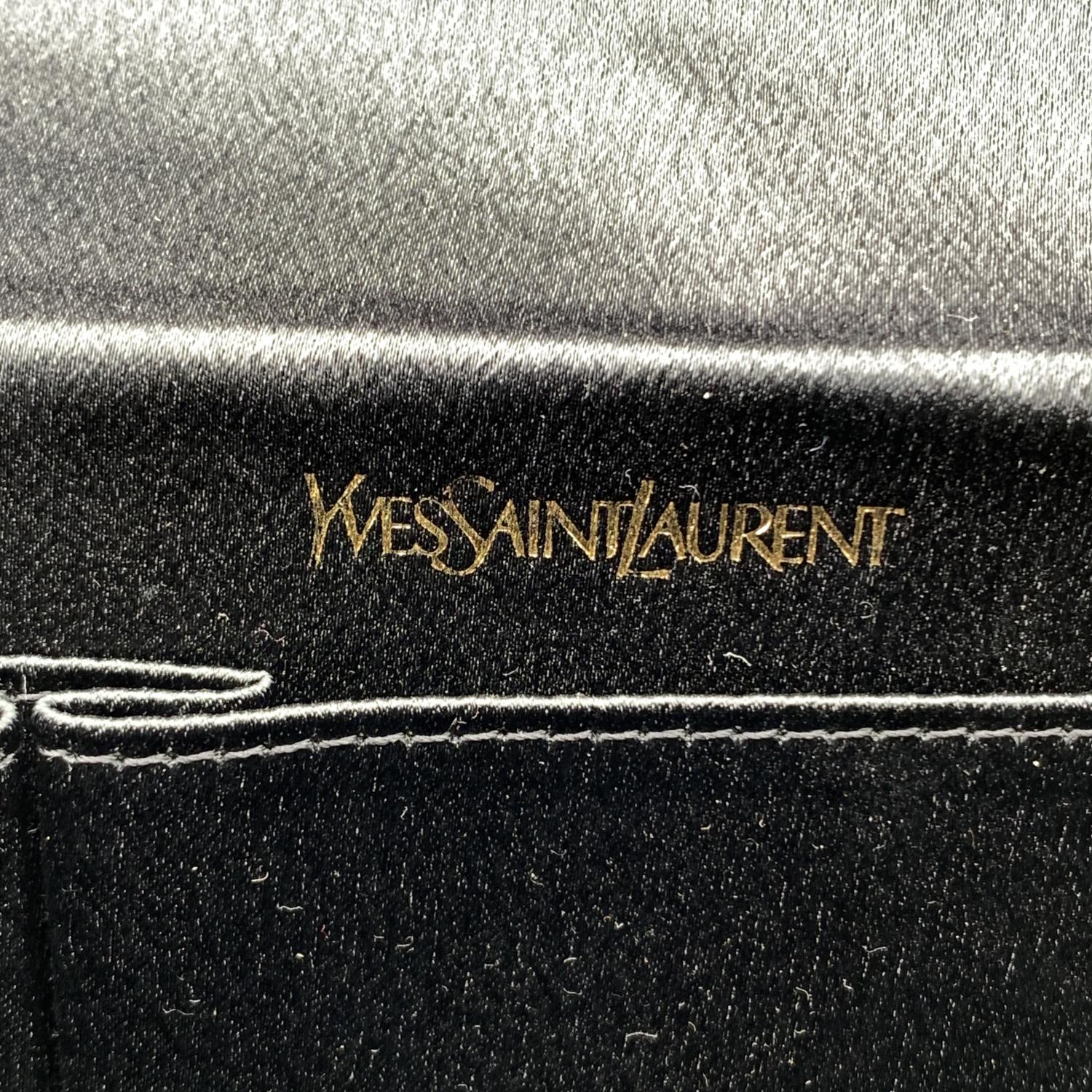 Yves Saint Laurent Vintage Black Satin Clutch Bag Embellished Bow 1