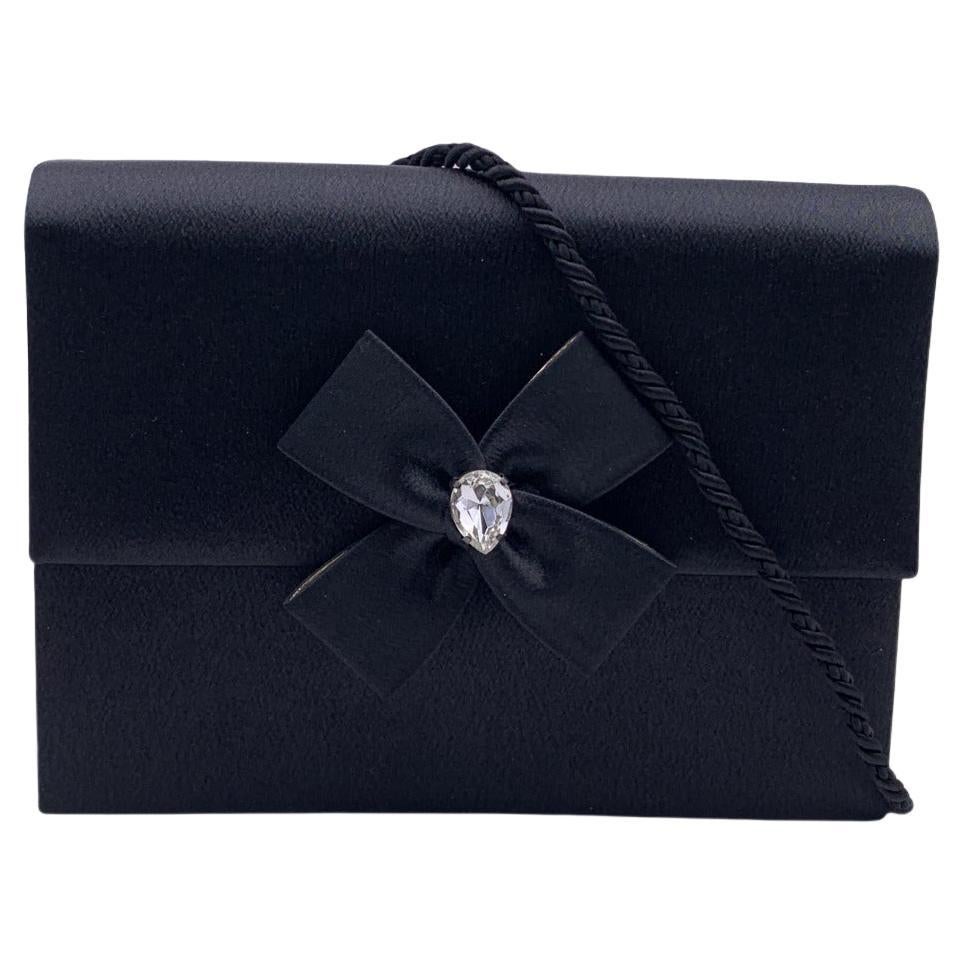 Yves Saint Laurent Vintage Black Satin Clutch Bag Embellished Bow For Sale  at 1stDibs | navy embellished clutch bag