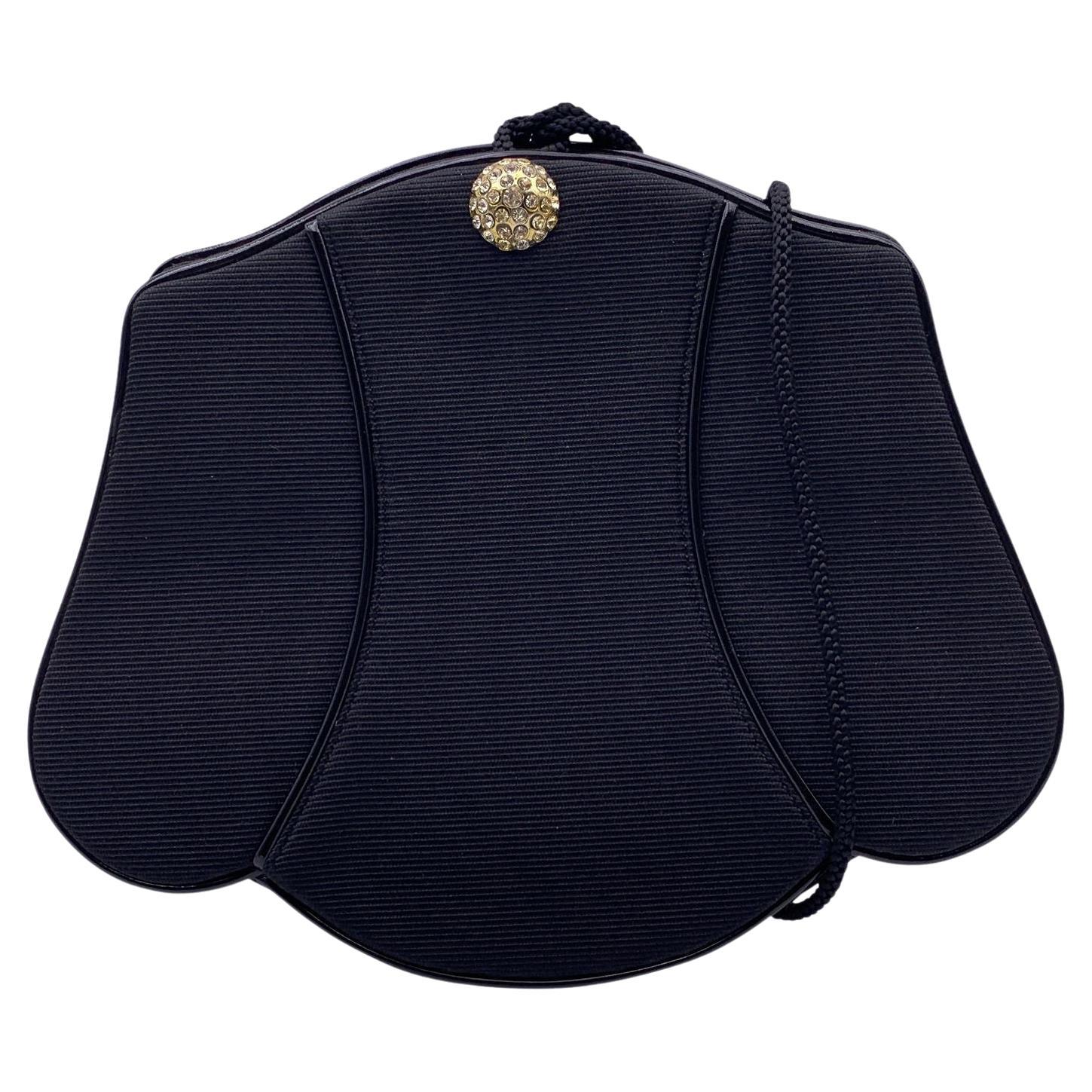 Yves Saint Laurent Vintage Black Satin Evening Clutch Shoulder Bag For Sale