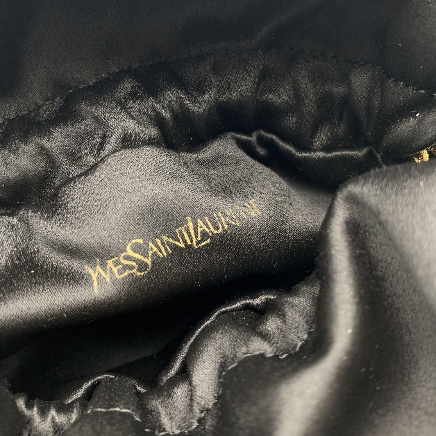 Women's Yves Saint Laurent Vintage Black Satin Spades Evening Drawstring Bag For Sale