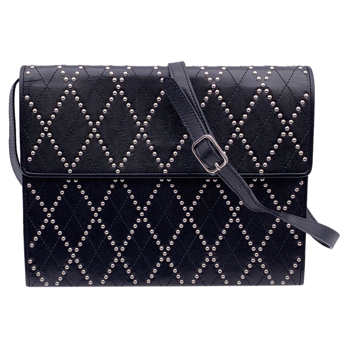Yves Saint Laurent Bolso Convertible Vintage Negro con Tachuelas